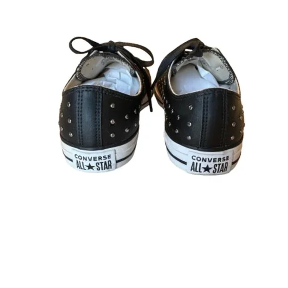 Converse All Star Womens Size 9 Black Leather with Silver Metal Studs - Picture 8 of 13